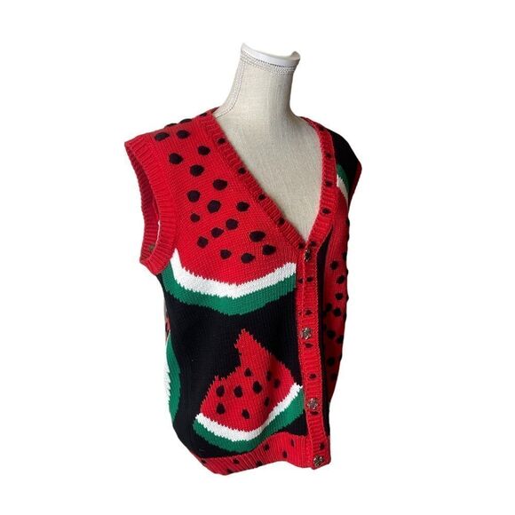 Vintage RARE Just Better Sweaters by Lisa Coufal Hand Knit Watermelon Vest Large - Picture 7 of 16
